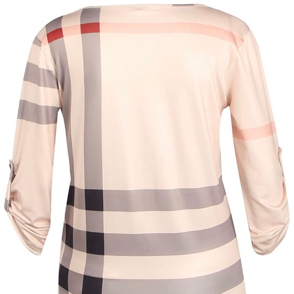 Elevesee 2/3 sleeve plaid V-neck pullover - Picture 2 of 5